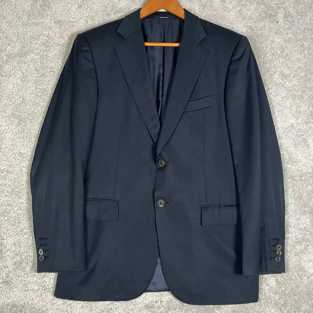 Ermenegildo Zegna Blazer Mens 50C Navy Blue Multiseason Wool Suit Jacket Flaws:(